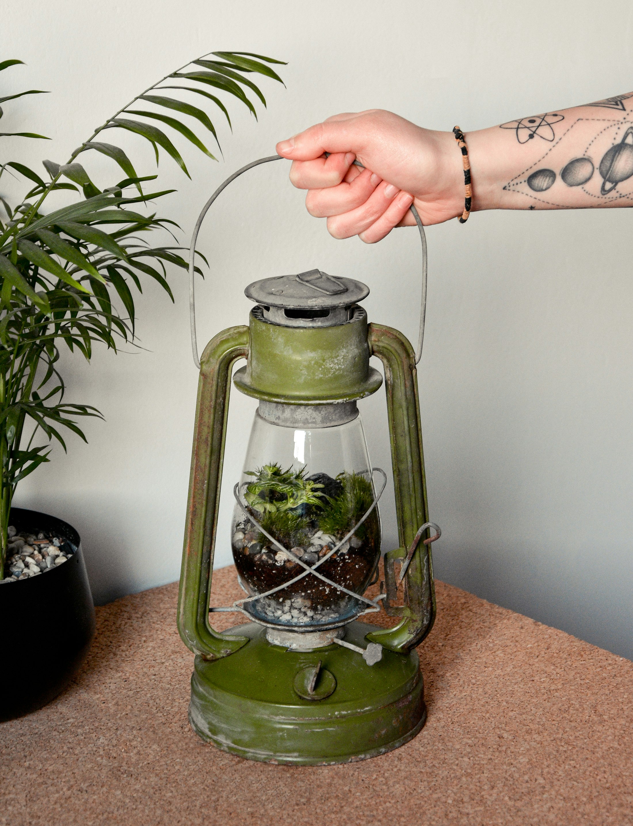 green and white floral ceramic pitcher